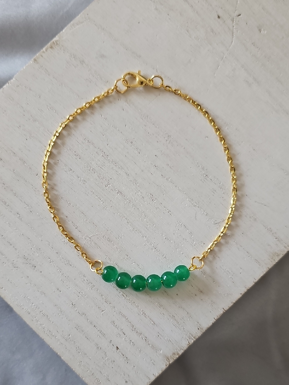 Gold Chain Bracelet with Green Beads